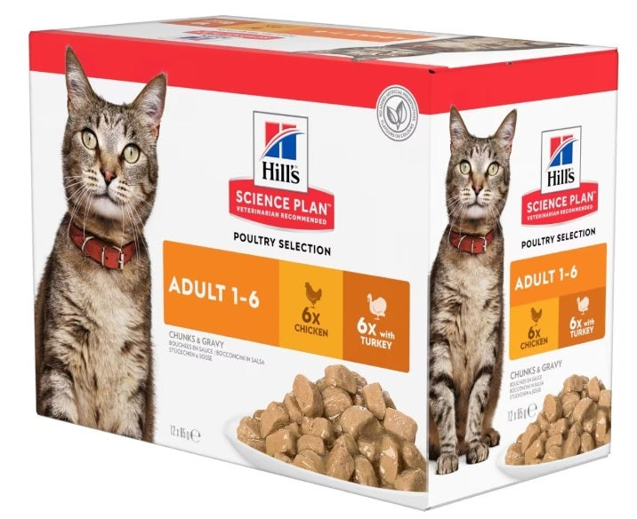 HILLS Adult Cat Chicken Pouches 85G X 12's